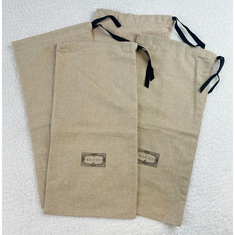 GUCCI • Set of 4 Tan Linen Small Logo Shoe Dust Bags - Picture 12 of 12